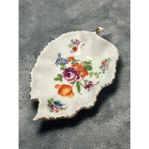 Vintage Francam Limoges Leaf Dish Floral Gold Trim Porcelain 4 Inch France Gift